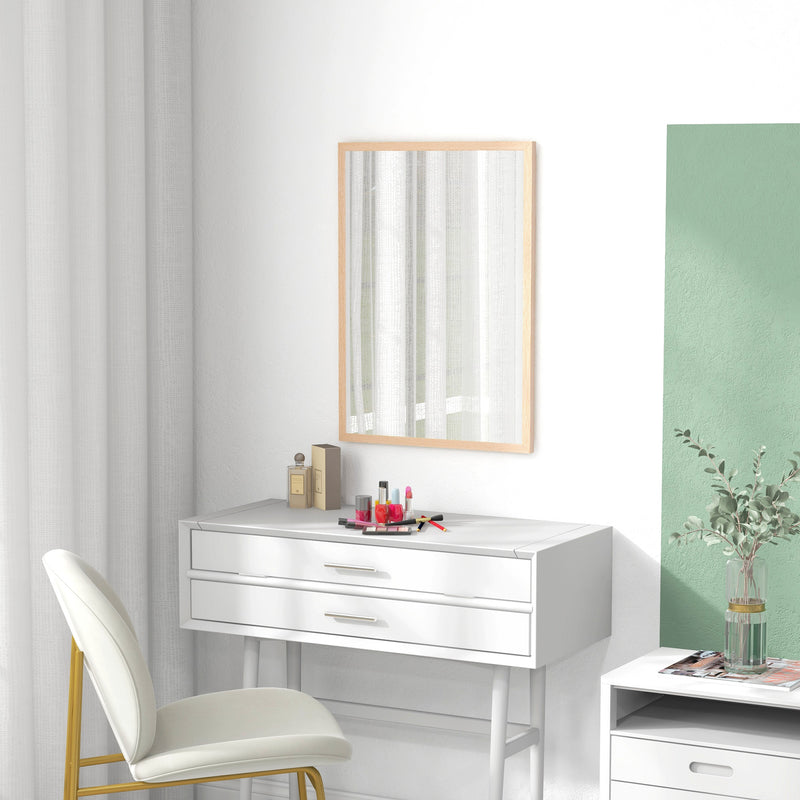 HOMCOM Wall Bathroom Mirror, 70 x 50 cm Wall-Mounted Mirror for Living Room, Bedroom, Hallway, Natural Wood AOSOM