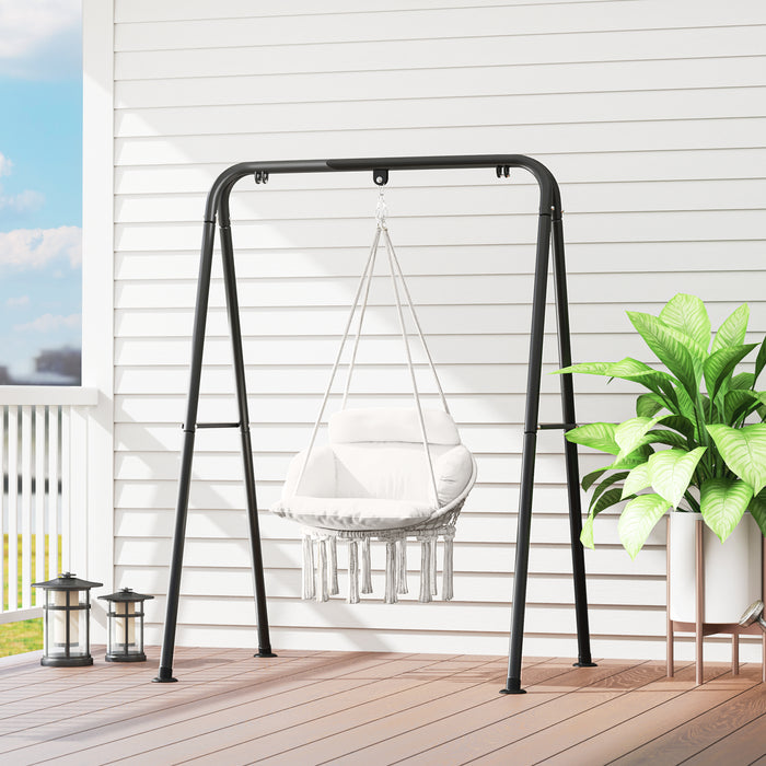 Cream White Hanging Hammock Chair with Cushion Boho Cotton Rope Swing Seat by Outsunny