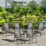 Set of 6 Grey Folding Garden Chairs with Armrests and Mesh Seats for Patio or Camping
