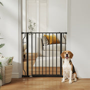 Extra Wide Dog Gate with Walk Through Door for Stairs Hallways and Doorways Black AOSOM