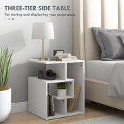 Set of 2 Three Tier Side Tables with Open Storage Shelves for Living Room or Bedroom, White