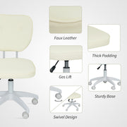 Armless PU Leather Swivel Office Chair With Adjustable Height For Home Desk Use, Cream