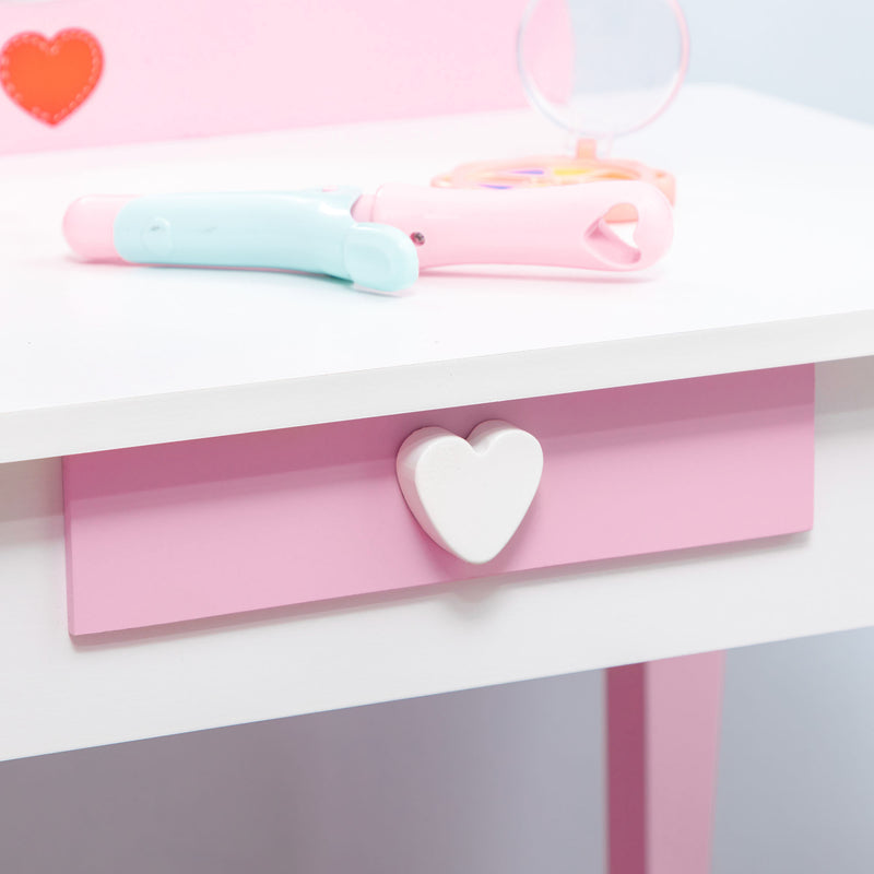 3 Piece Kids Bedroom Furniture Set with Bed Dressing Table and Stool for Ages 3 to 6 Pink AOSOM