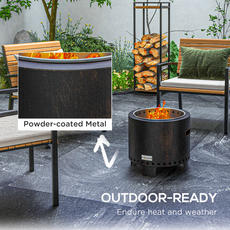 Black Metal Smokeless Wood Fire Pit for Garden Heating and Outdoor Evenings AOSOM