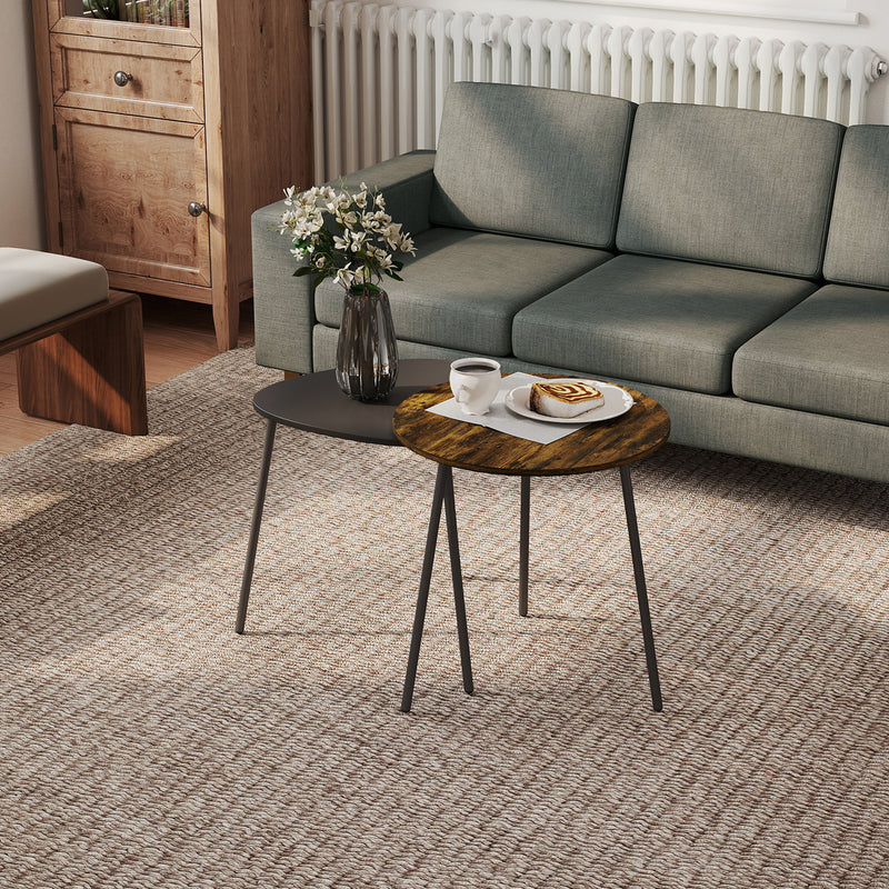 Set of 2 Nesting Side Tables Space Saving Design for Living Room or Bedroom Rustic Brown