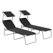 Black Foldable Sun Lounger Set of 2 With Sun Shade and Adjustable Backrest by Outsunny