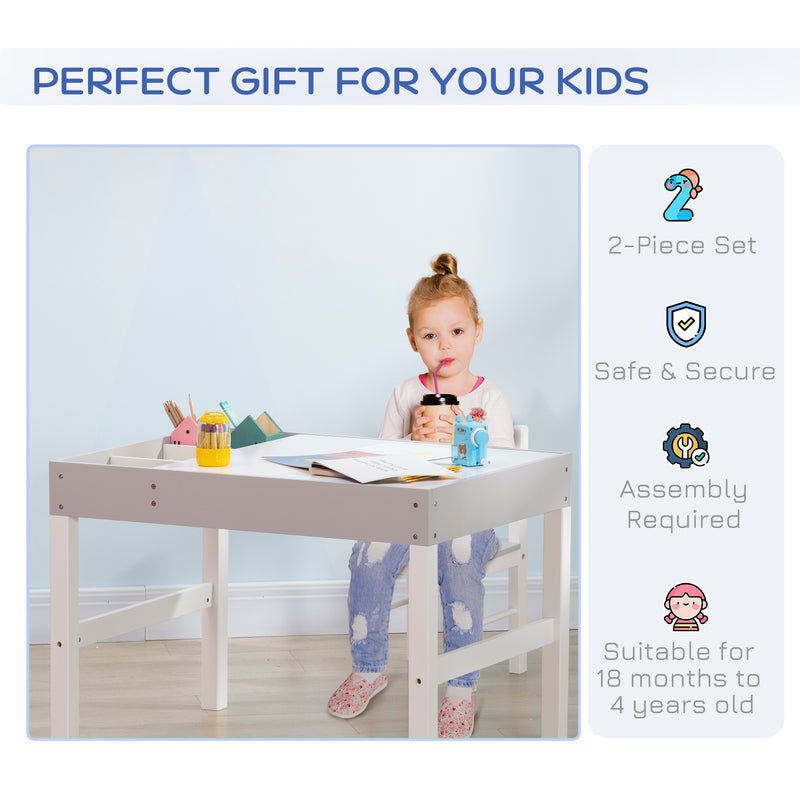 Kids Table and Chair Set with Built In Storage Ideal for Playrooms and Bedrooms, Grey