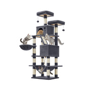 Feandrea 168cm smoky grey cat tree studio shot with three cats playing