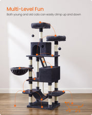 Multi-level fun infographic showing a cat climbing between levels