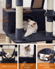 Close-up of the hammock, cat cave and hanging basket