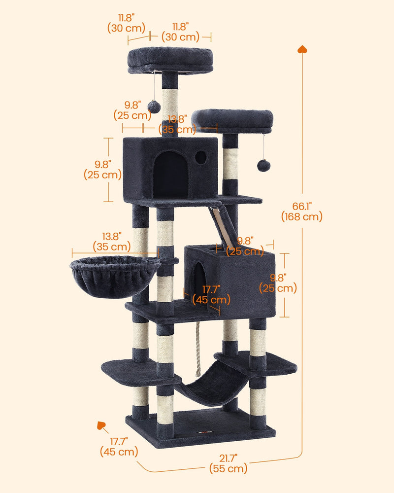 Dimension diagram of the cat tree, 55 x 45 x 168 cm