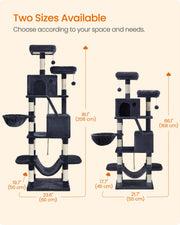 Two sizes available comparison, 168 cm and 206 cm cat trees