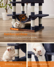 Reinforced base with 13 scratching posts and a scratching ramp