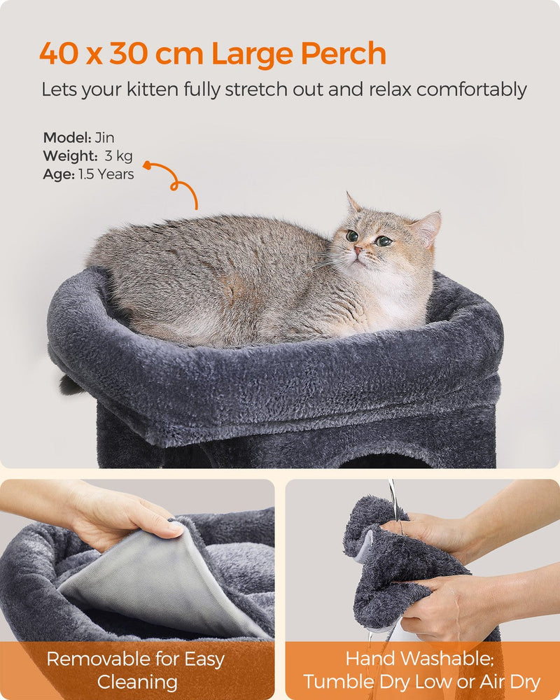 Close-up of the 40 x 30 cm padded perch with care instructions