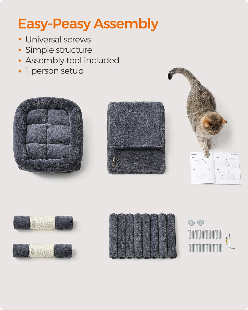 Flatlay of the easy assembly parts and included tool