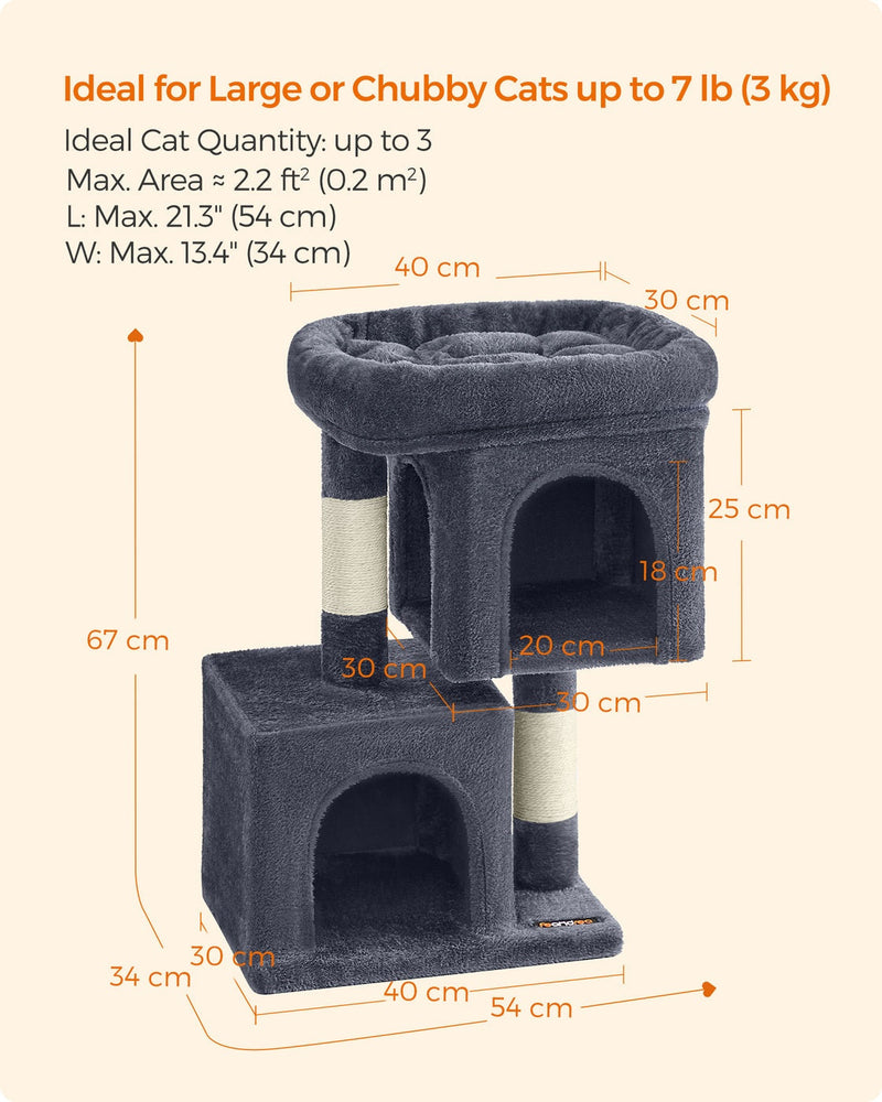 Dimension diagram of the cat tower, 54 x 34 x 67 cm