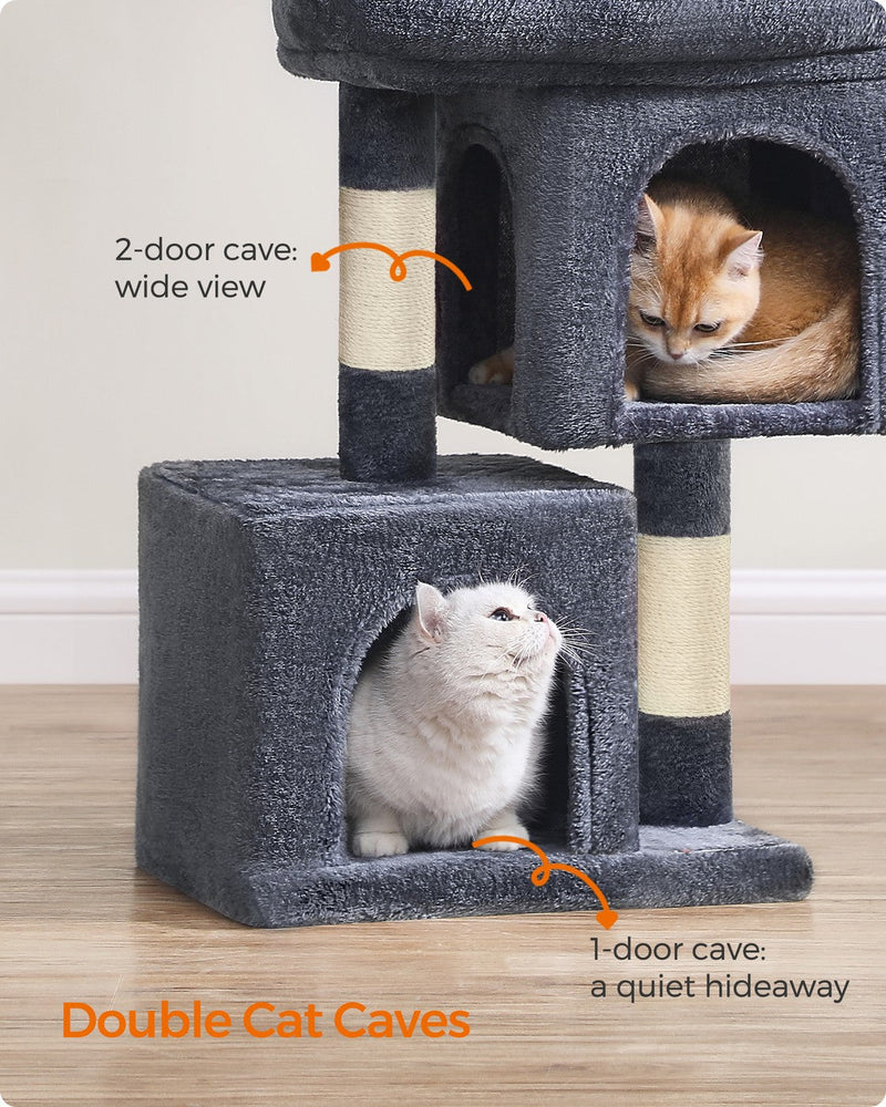 Close-up of the double cat caves, one with a 2-door entrance
