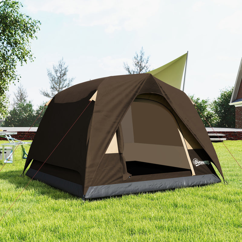 Dome Camping Tent for 3 People Quick Setup Waterproof Shelter with Carry Bag Brown Khaki