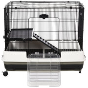 Small Animal Hutch with Waste Tray for Guinea Pigs and Rabbits Steel Wire Cage Black AOSOM