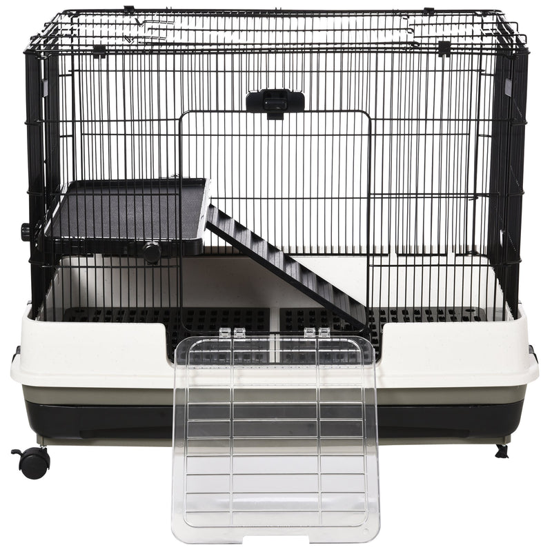 Small Animal Hutch with Waste Tray for Guinea Pigs and Rabbits Steel Wire Cage Black AOSOM