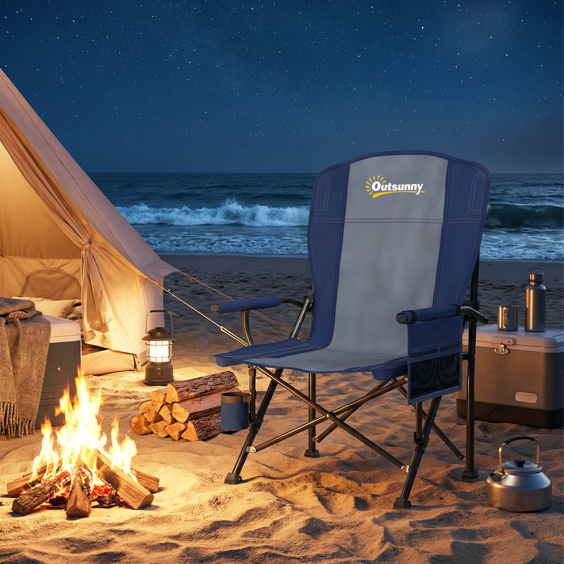Folding Camping Chair with Padded Seat and Cup Holder for Garden or Outdoor Use Dark Blue