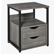 Grey Industrial Side Table with Drawers and Open Shelf for Bedroom or Living Room by HOMCOM
