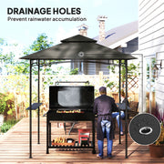 8 x 5 ft Grill Gazebo Double Tier BBQ Shelter with LED Lights Shelves and Hooks Dark Grey by Outsunny