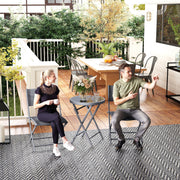 3 Piece Outdoor Bistro Set with Glass Table and Folding Chairs Grey by Outsunny