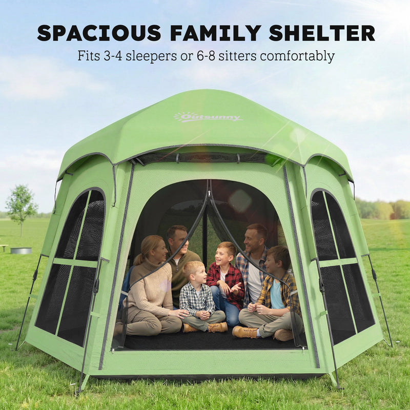 Pop Up Family Tent for Quick Camping Shelter with Blackout Lining and UV Protection Green