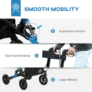 Blue Folding Rollator Walker with Seat Backrest Storage Bag and Dual Brakes by HOMCOM AOSOM