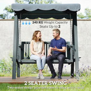 Grey Wooden Garden Swing Seat for 2 Adults with Water Resistant Canopy and Wooden Frame Outsunny