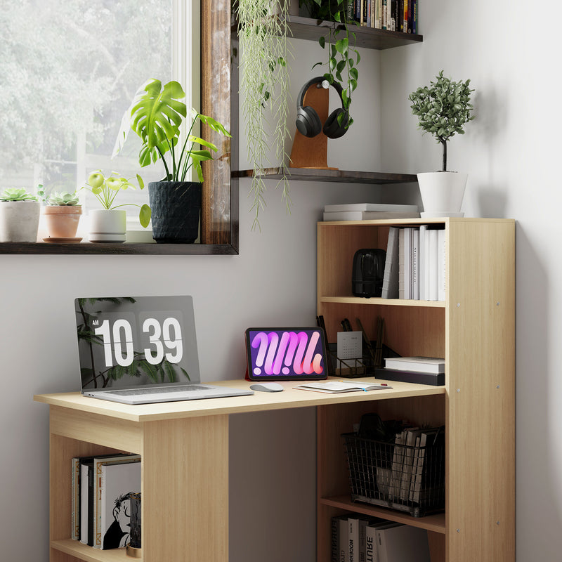 120cm Modern Computer Desk with 6 Shelves Natural Wood Finish by HOMCOM