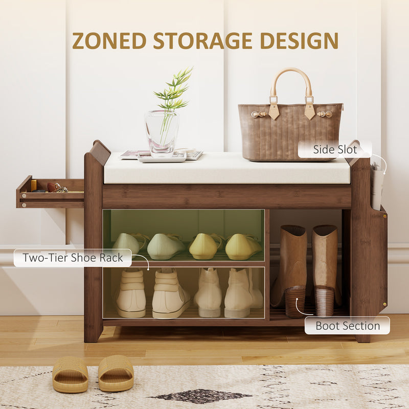 Hallway Shoe Storage Bench with Padded Seat and Side Compartment for Narrow Spaces Cream