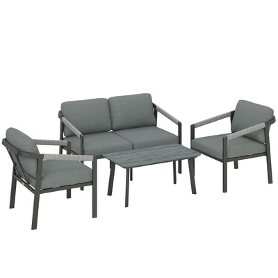 Garden Sofa Set for 4 with Cushions and Lightweight Aluminium Frame Black and Grey Outsunny
