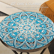 Blue Round Mosaic Garden Side Table 35.5cm Folding Metal Frame for Balcony or Patio