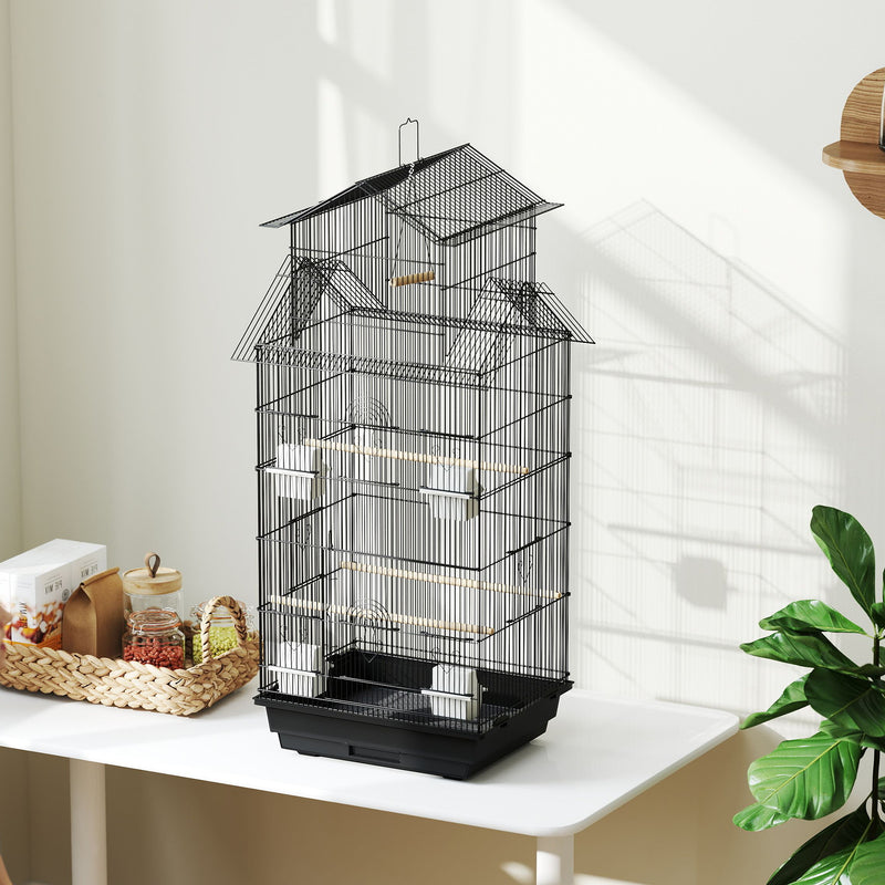 Metal Bird Cage with Swing Perch Food Tray and Handle for Finches and Canaries by PawHut