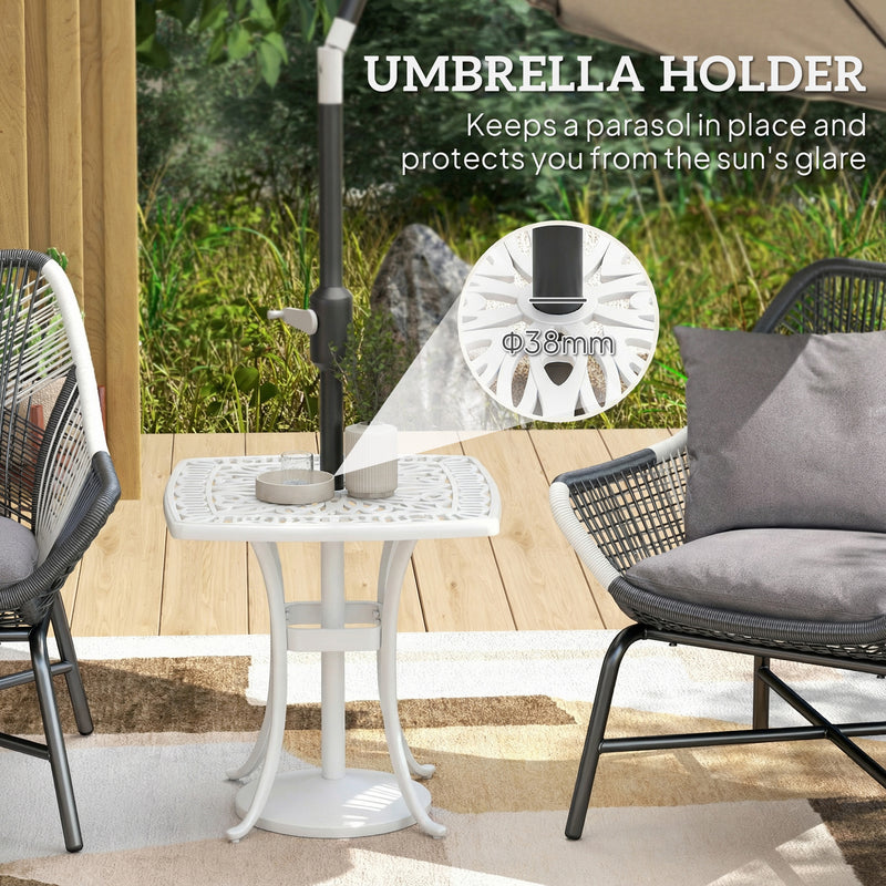 Outdoor Coffee Table with Parasol Hole for Garden or Patio Use Cast Aluminium White Outsunny