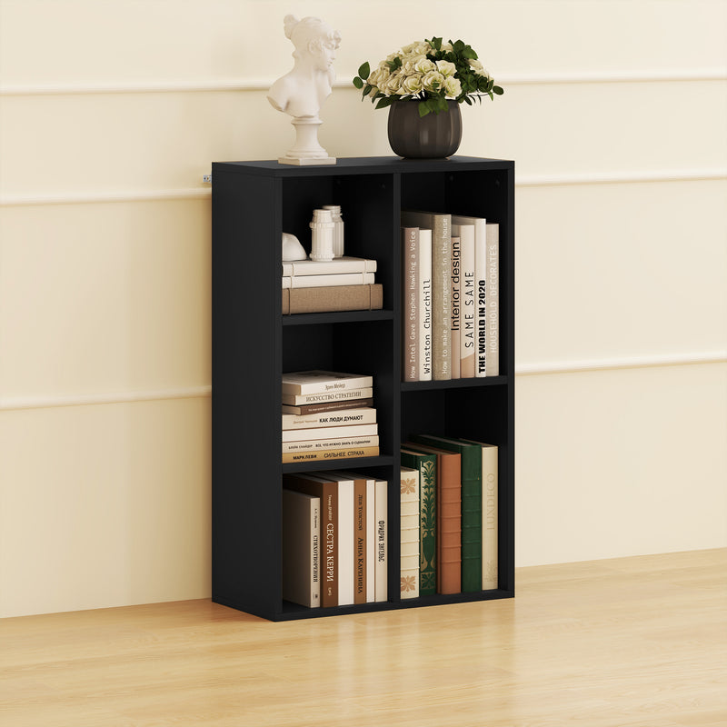 Black 2 Tier Bookshelf with 5 Storage Compartments by HOMCOM