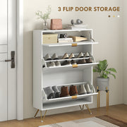 Slim Shoe Storage Cabinet with Two Flip Drawers Ideal for Hallways White