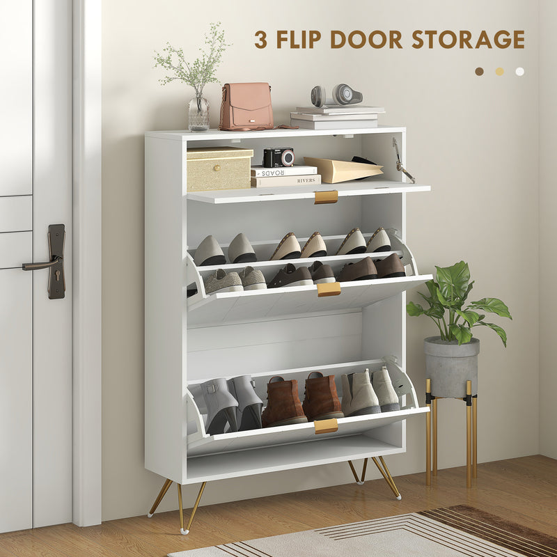 Slim Shoe Storage Cabinet with Two Flip Drawers Ideal for Hallways White