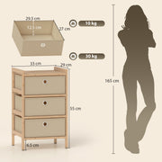 Slim Chest of Drawers for Small Bedroom Storage with Bamboo Frame and Fabric Drawers Natural AOSOM