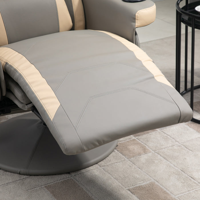 HOMCOM Manual Recliner Armchair PU Leather Lounge Chair w Adjustable Leg Rest, 135Â° Reclining Function, 360Â° Swivel, Grey