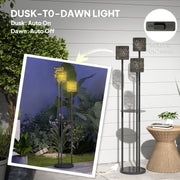 Solar Garden Floor Lamp with Hand Woven Rattan Shade for Outdoor Lighting Black Grey Outsunny