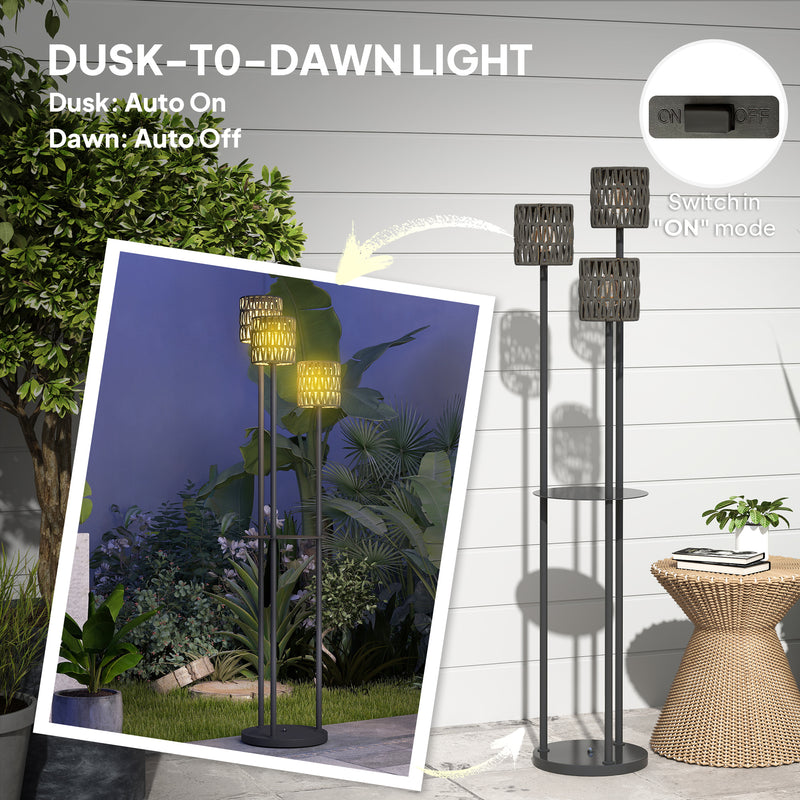 Solar Garden Floor Lamp with Hand Woven Rattan Shade for Outdoor Lighting Black Grey Outsunny
