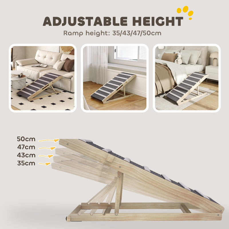 Adjustable Folding Dog Ramp for Sofa or Bed with 4 Heights Non Slip Design Brown AOSOM