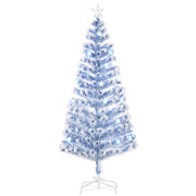 6ft white and blue fibre optic Christmas tree on a white metal base