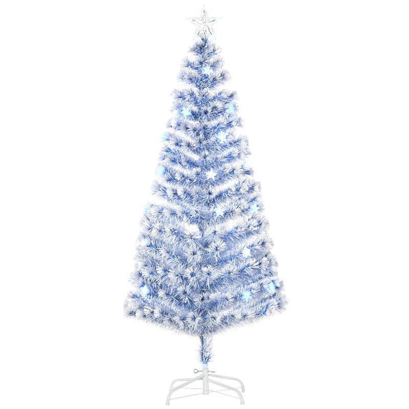 6ft white and blue fibre optic Christmas tree on a white metal base