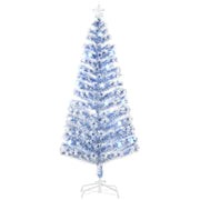 Front view of the 6ft white and blue fibre optic Christmas tree