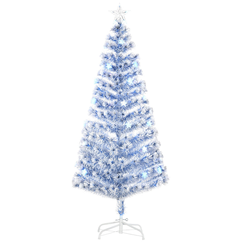 Front view of the 6ft white and blue fibre optic Christmas tree