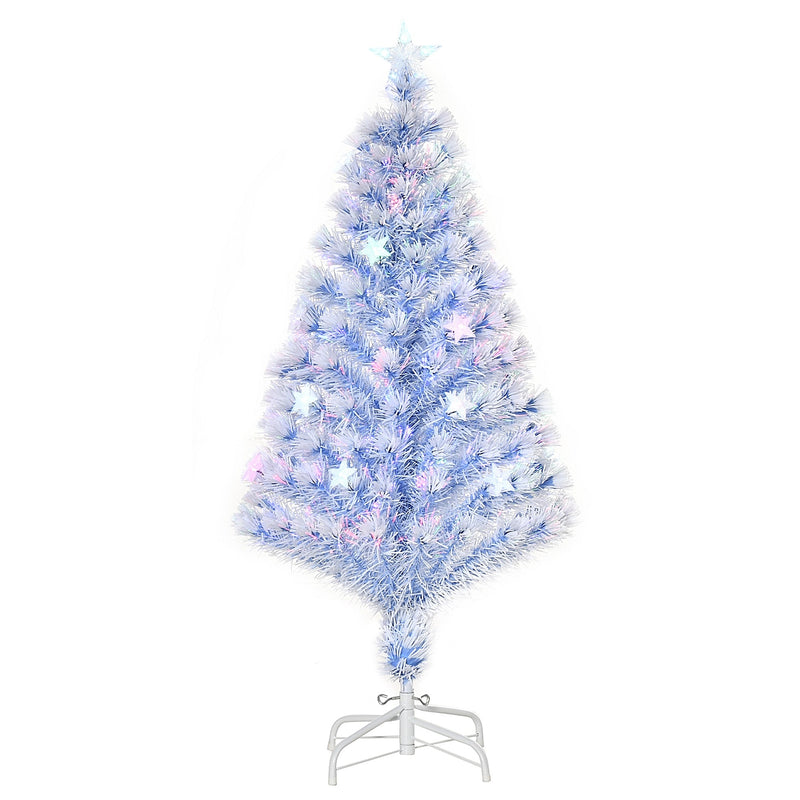 4ft white and blue fibre optic Christmas tree on a white metal base